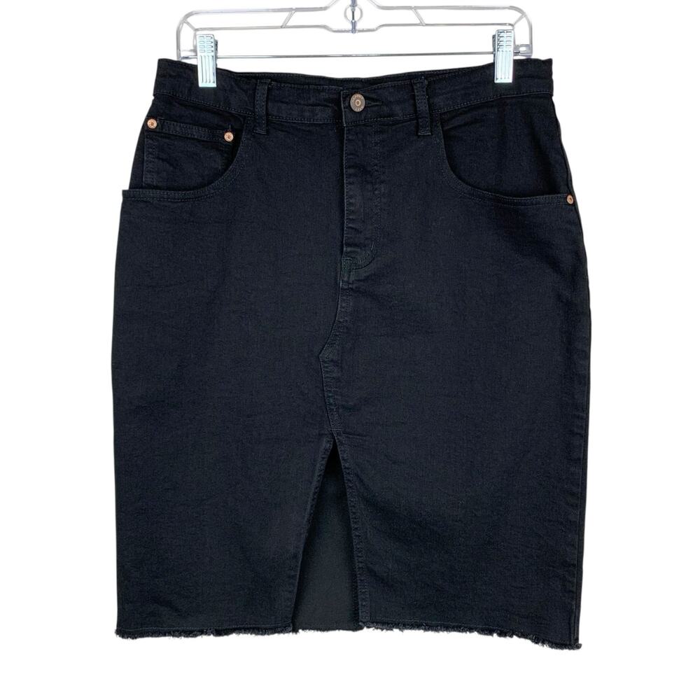 Happily Grey Denim Jean Skirt Black Stretchy Knee Length Women's 11